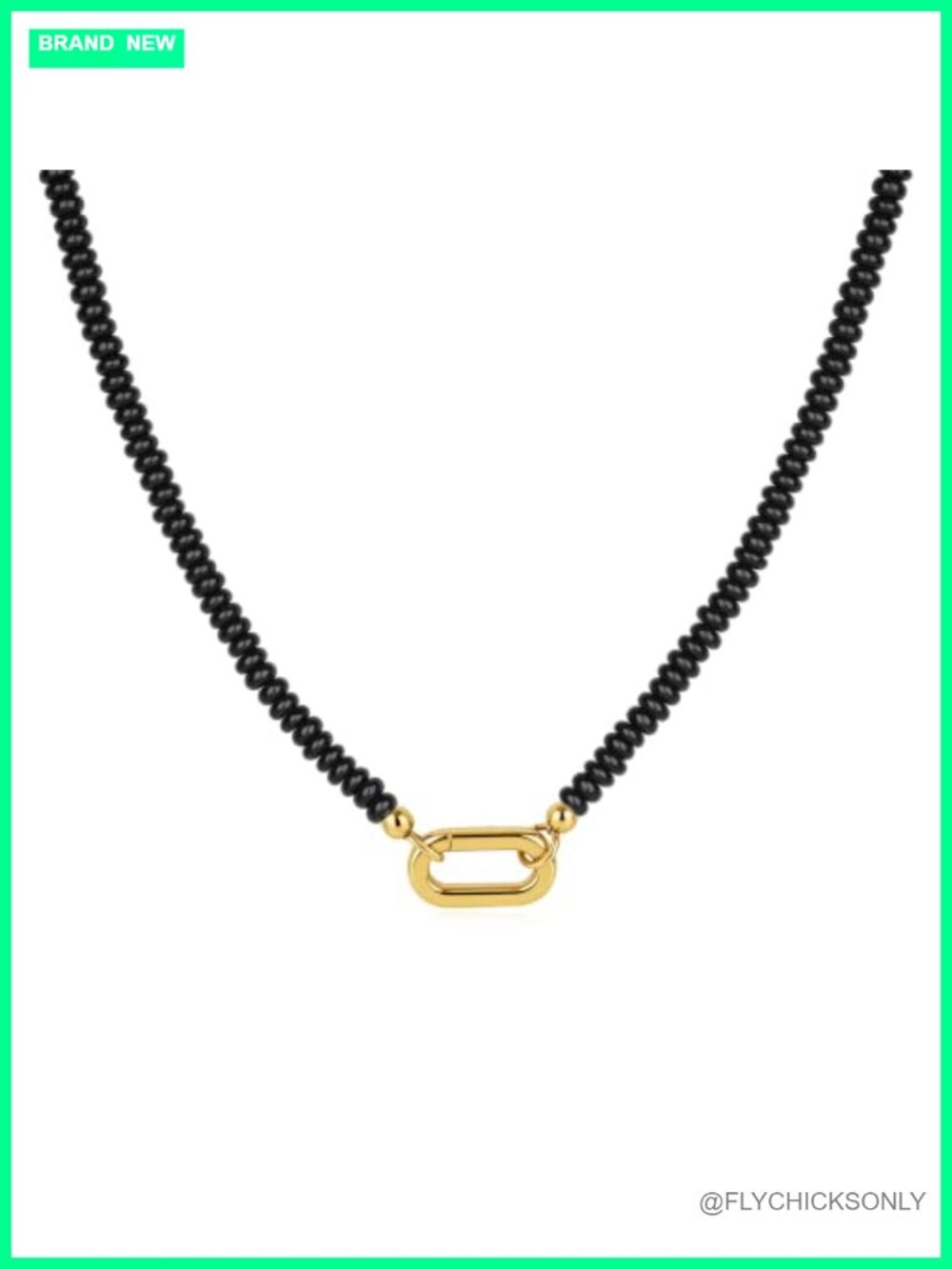 Natural Black Onyx Beaded Necklace 18in Gold-Plated Spring Clasp